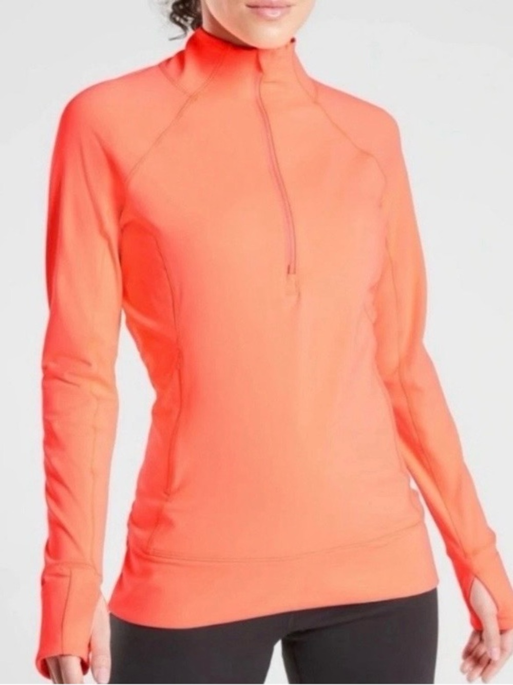 Athleta Whittier Zip Pullover Women’s XL Neon Orange Flurry Fleece Running Top